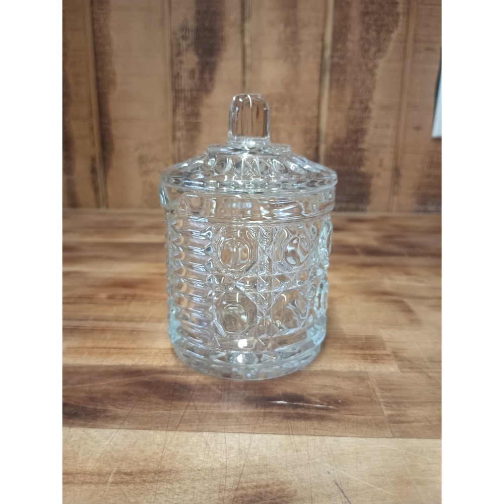 Vintage  National Glass Covered Relish Jelly Jar‎ Button Design Spoon Slot